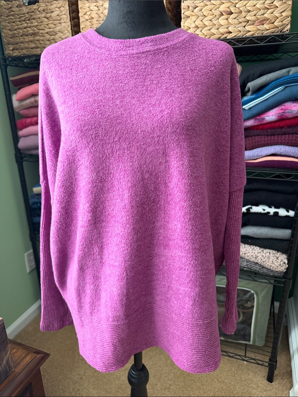 Zenana Outfitters Women's Scoop Neck Sweater in Bright Purple